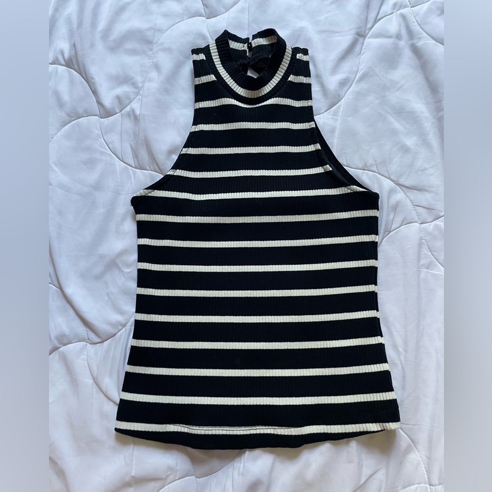 Striped Tank Top with high neckline and mesh back